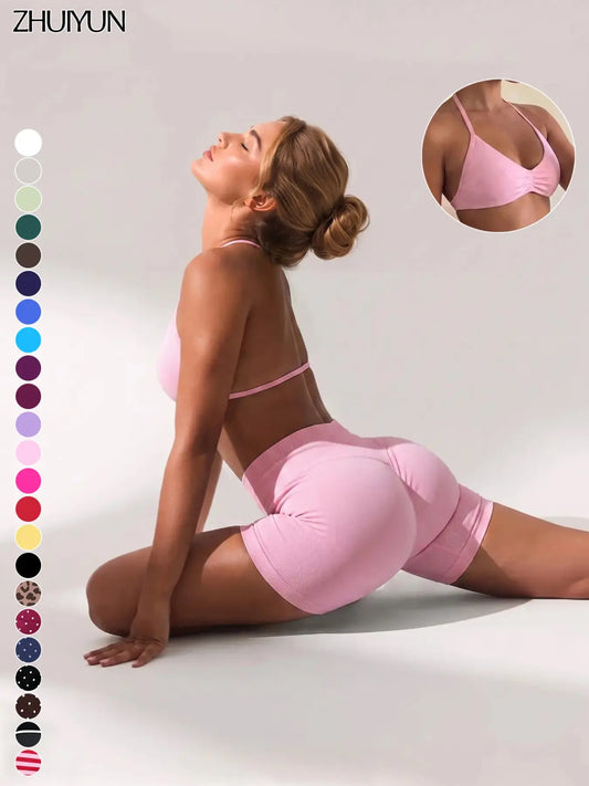 New Women'S Sporty Yoga Set, High-Waist Tight-Fitting Shorts and Tank Top, Summer Fitness for Running and Gym, High Stretch Activewear
