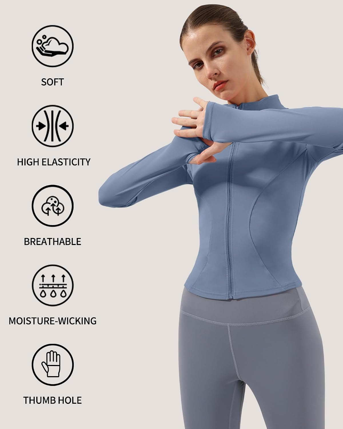 Women'S Lightweight Stretchy Workout Full Zip Running Track Jacket with Thumb Holes