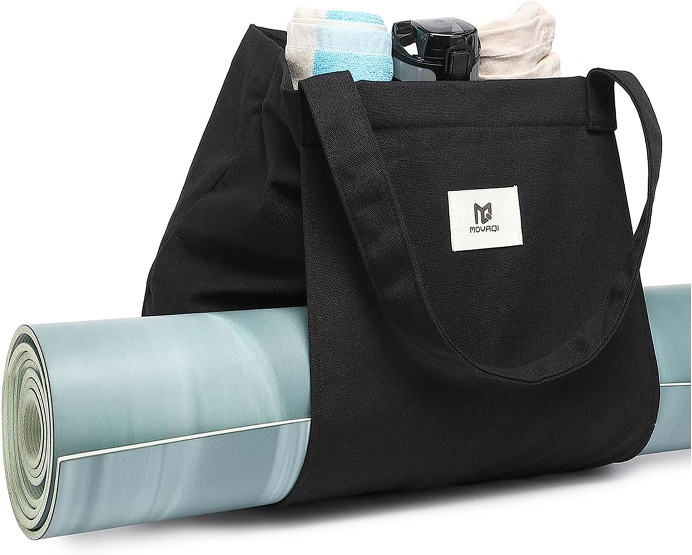 Moyaqi Canvas Tote Bag with Yoga Mat Carrier Pocket Carryall Shoulder Bag for Office, Workout, Pilates, Travel, Beach and Gym