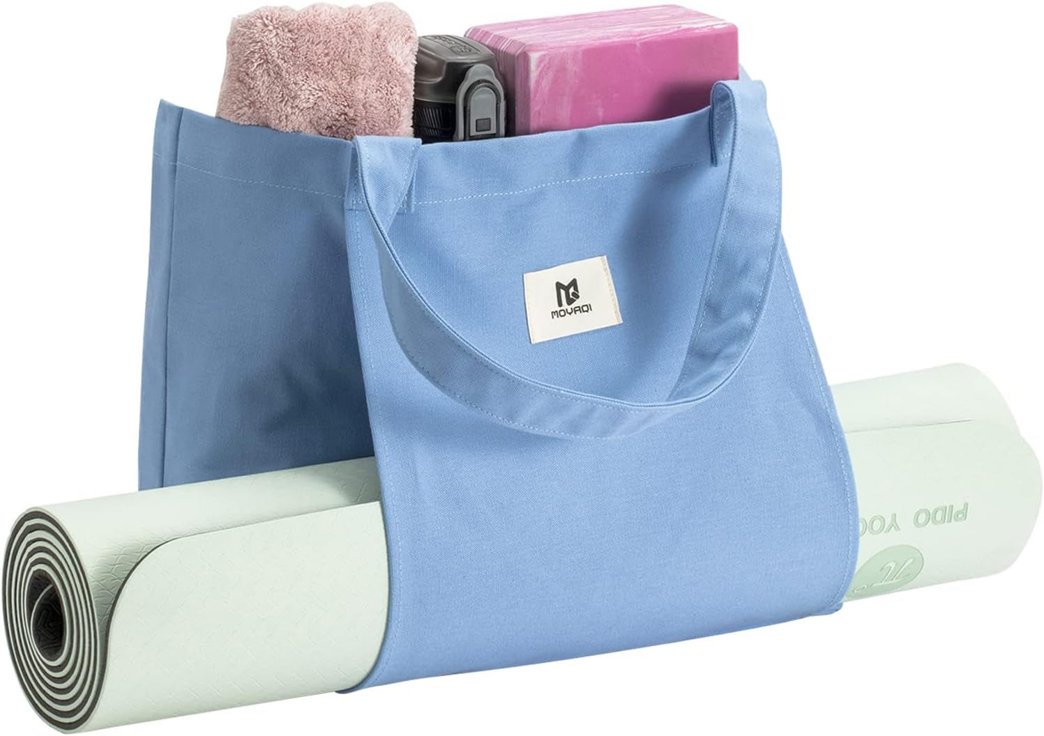 Moyaqi Canvas Tote Bag with Yoga Mat Carrier Pocket Carryall Shoulder Bag for Office, Workout, Pilates, Travel, Beach and Gym