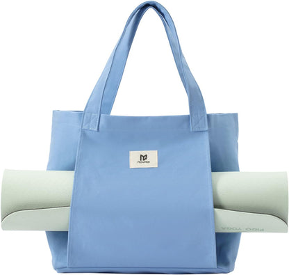 Moyaqi Canvas Tote Bag with Yoga Mat Carrier Pocket Carryall Shoulder Bag for Office, Workout, Pilates, Travel, Beach and Gym