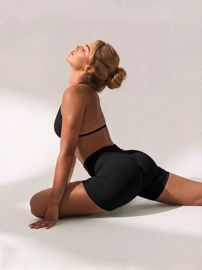 New Women'S Sporty Yoga Set, High-Waist Tight-Fitting Shorts and Tank Top, Summer Fitness for Running and Gym, High Stretch Activewear