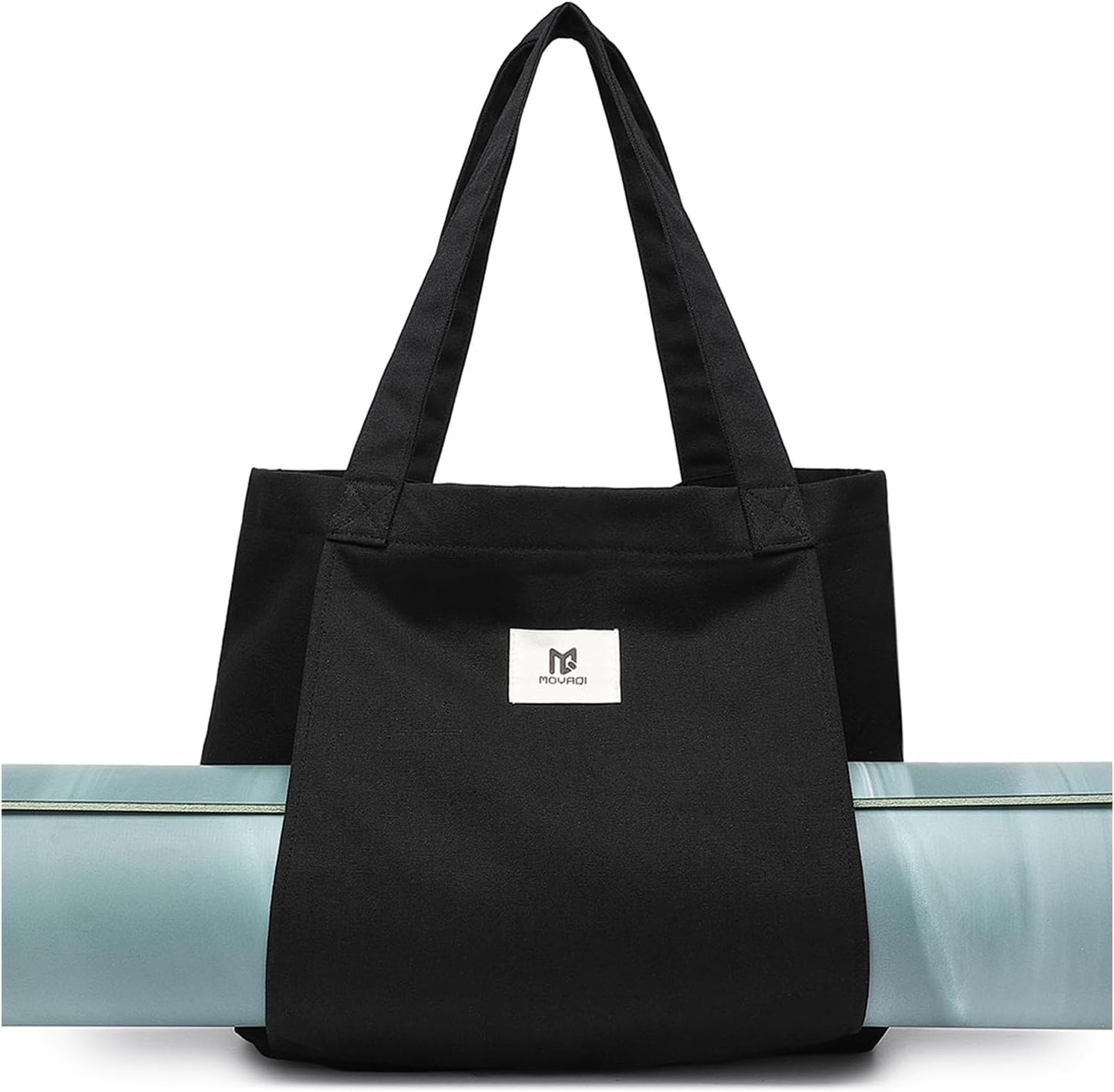 Moyaqi Canvas Tote Bag with Yoga Mat Carrier Pocket Carryall Shoulder Bag for Office, Workout, Pilates, Travel, Beach and Gym