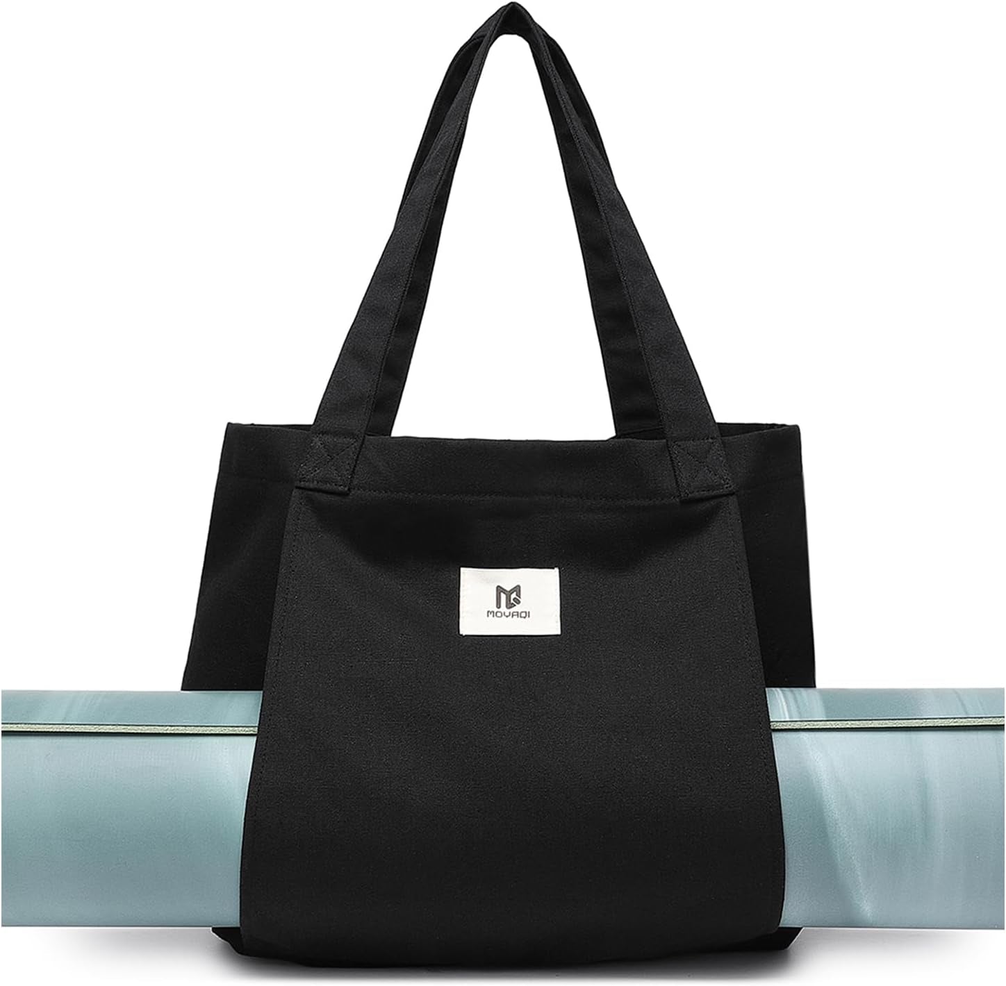 Moyaqi Canvas Tote Bag with Yoga Mat Carrier Pocket Carryall Shoulder Bag for Office, Workout, Pilates, Travel, Beach and Gym